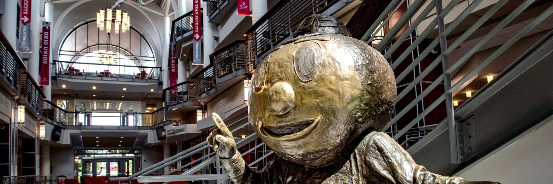 Bronze Brutus statue in the Ohio Union
