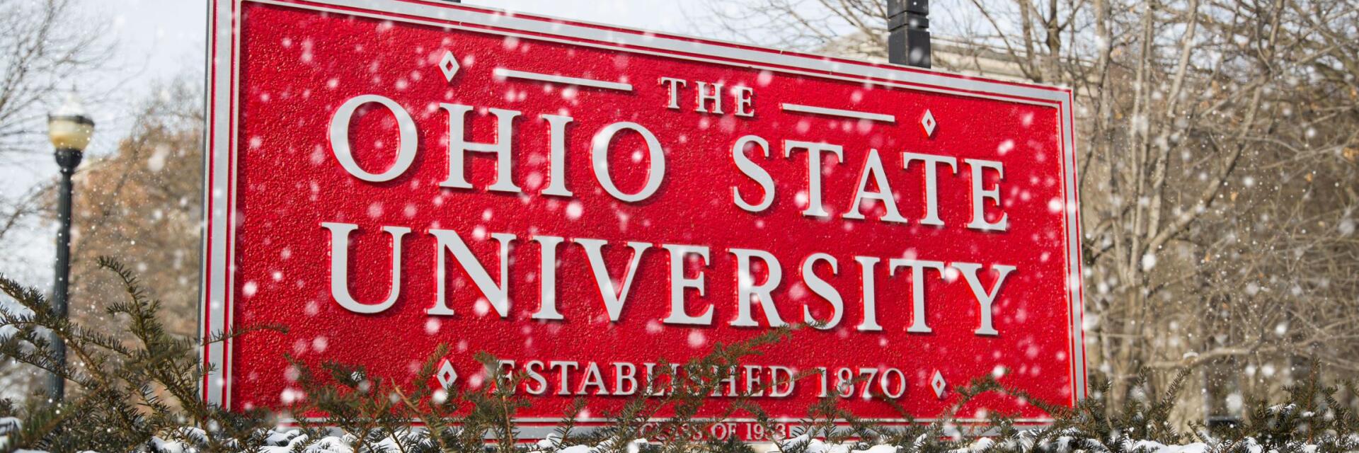The Ohio State University sign in the snow